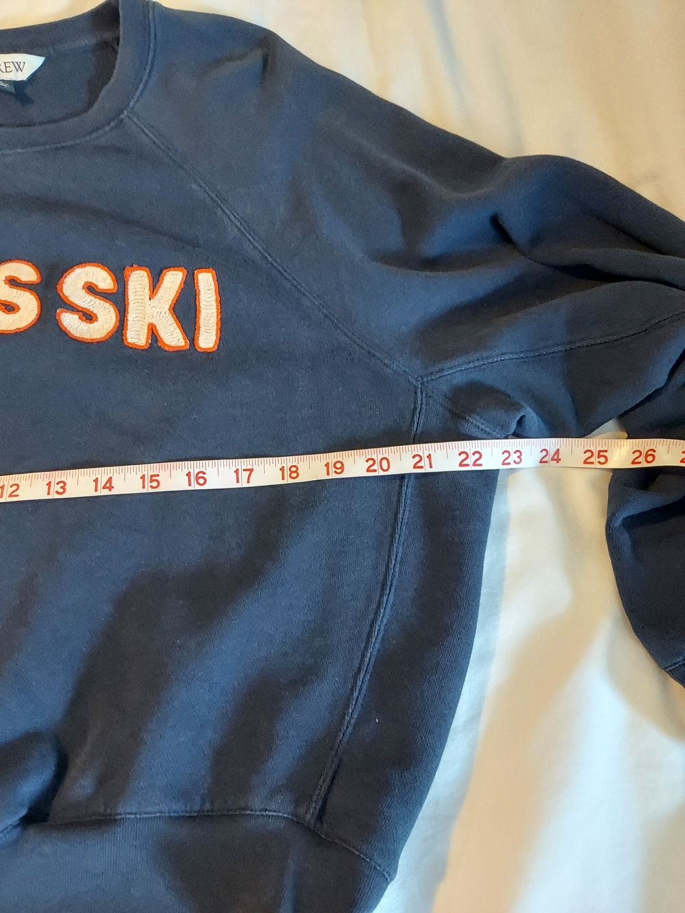J Crew Navy Blue Orange Après Ski 100 % Cotton Crew Neck Sweatshirt Size M - Picture 5 of 8
